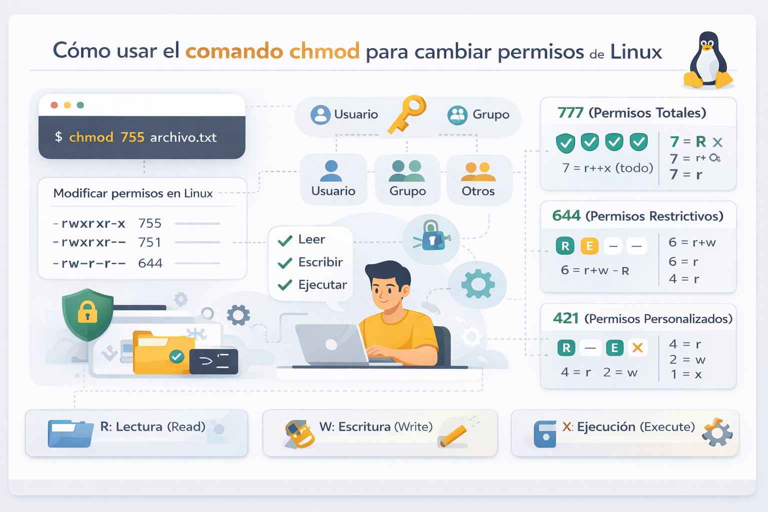 Cómo usar el comando chmod para cambiar permisos de archivos en Linux
